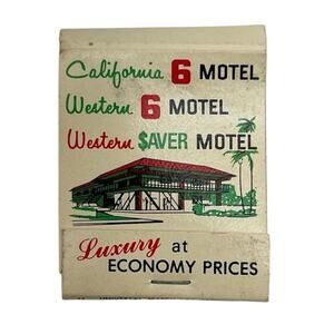 Vintage California Western 6 Saver Motel Advertising Matchbook Cover Unstruck